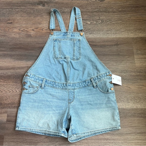 Ingrid and Isabel Women's Maternity Blue Denim Shorts Overalls - Picture 3 of 7